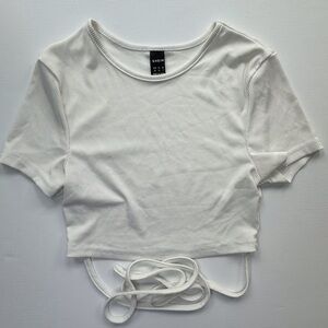 SHEIN ribbed white short sleeve crop top w/ waist‎ ties women’s XS